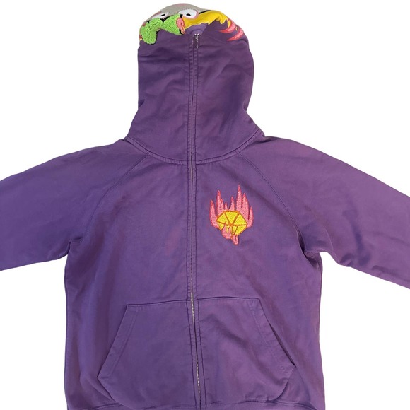 Women M Devil Nut Under Red Flag Purple Zip Hoodie Cotton Jacket Embroider Knit - Picture 2 of 7